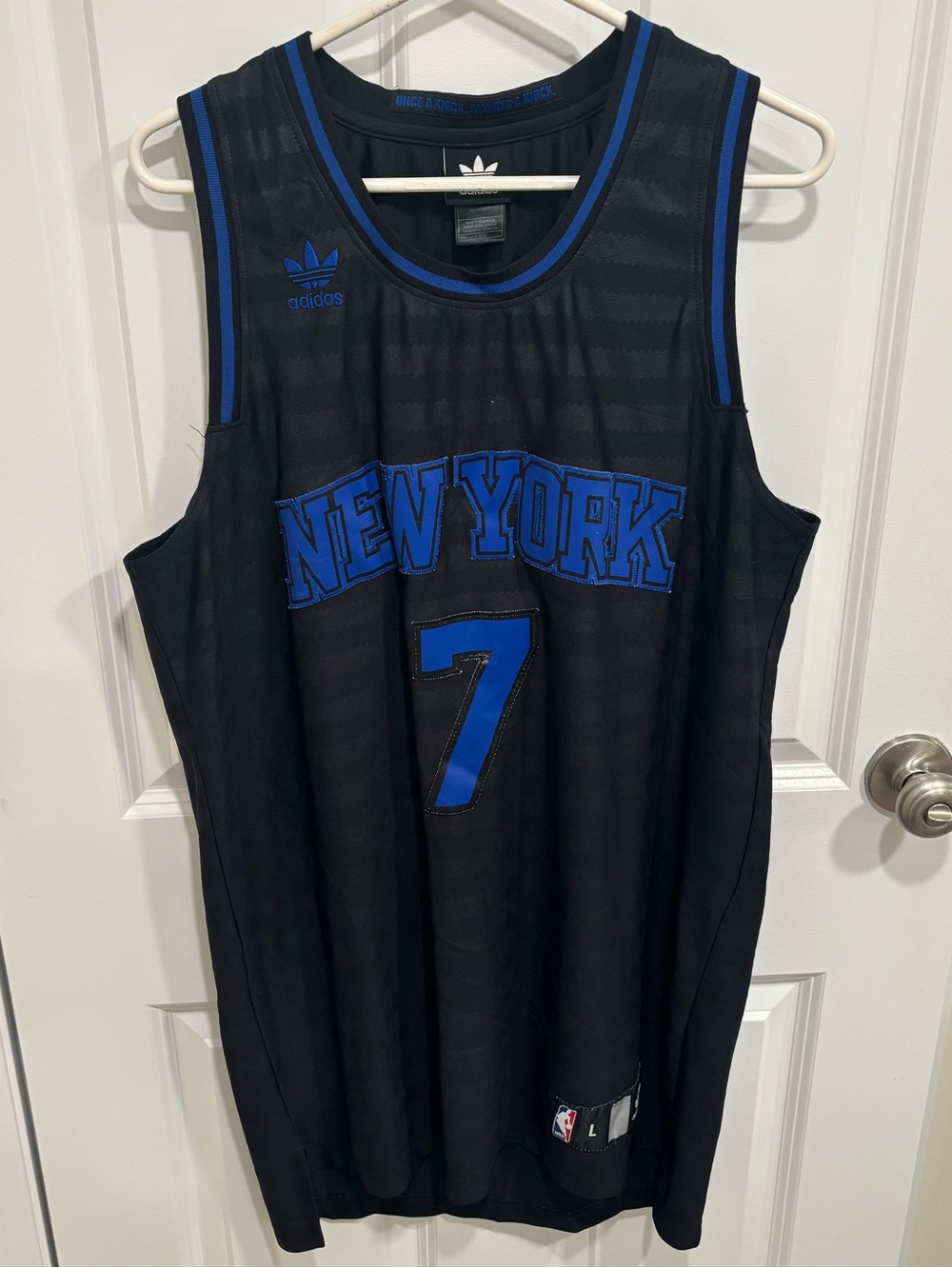 Adidas NBA New York Knicks Carmelo Anthony #7 Black Blue Basketball Jersey